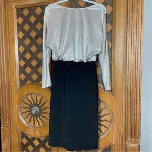Lauren Ralph Lauren Black and Metalic Gold Midi Dress Size 6